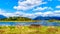 Kayaking on the Alouette River seen from the at the Pitt Polder near Maple Ridge in British Columbia, Canada