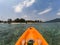 kayaking in crystal clear tropical waters - kayak heading to isolated beach in Ko Tarutao national park