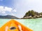 kayaking in crystal clear tropical waters - kayak heading to isolated beach in Ko Tarutao national park