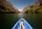 Kayaking through river in Matka canyon, Macedonia