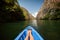 Kayaking through river in Matka canyon, Macedonia