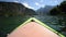 Kayaking on the scenic Alpine Lake Almsee Austria.