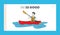 Kayaking Sport Leisure or Competition Landing Page Template. Sportsman Tourist Rowing in Kayak. Water Fun