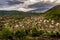 Kayakoy houses panoramic view in historcial Lycian village, Fethiye, Mugla, Turkey. Ghost Town KayakÃ¶y, anciently known as