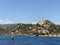 Kayakoy Kekova Simena village,Fethiye,Mugla Sunken city of Kekova in bay of Ucagiz view from sea in Antalya province of Turkey