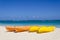 Kayaks on the beautiful sandy beach