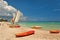 Kayaks and catamarans at the beautiful beach