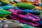 Kayaks, colorful kayaks on display, Limerick, Ireland August,07,2022