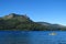 Kayaks in a lake in the mountains