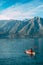 Kayaks in the lake. Tourists kayaking on the Bay of Kotor, near