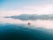 Kayaks in the lake. Tourists kayaking on the Bay of Kotor, near