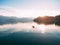 Kayaks in the lake. Tourists kayaking on the Bay of Kotor, near