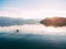 Kayaks in the lake. Tourists kayaking on the Bay of Kotor, near