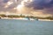 Kayaks lined up on the beach off of New Pass in Bonita Springs