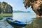 Kayaks moored at beach at tropical islands