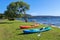 Kayaks on the shore of Lake Rotoiti, New Zealand