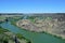 Kayaks on the Snake River near Visitor Center beside I. B. Perrine Memorial Bridge Twin Falls Idaho wide angle horizontal