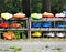 Kayaks stacked and stored outside for summer use