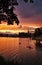 Kayaks in the sunset on the lake. Mecklenburg-Western Pomerania, Pomerania, Germany