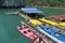 Kayaks for tourists in the sea in Ha Long Bay, near the island of Cat Ba, Vietnam