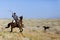 Kazakh herder in the steppe, Kazakhstan.