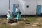 Kazakh women cooking bread, Shymkent, Kazakhstan