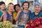 Kazakh women in the market, in Shymkent, Kazakhstan.