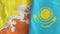 Kazakhstan and Bhutan two flags textile cloth 3D rendering