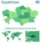 Kazakhstan detailed map and flag. Kazakhstan on world map