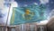 Kazakhstan Flag 3D Rendering on Blue Sky Building Background
