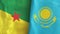 Kazakhstan and French Guiana two flags textile cloth 3D rendering