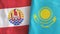 Kazakhstan and French Polynesia two flags textile cloth 3D rendering
