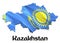 Kazakhstan Map Flag. 3D rendering Kazakhstan map and flag on Asia map. The national symbol of Kazakhstan. Astana flag on Asia