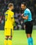 Kazakhstan national football team midfielder Alexander Merkel and Slovenian referee Slavko Vincic