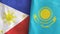 Kazakhstan and Philippines two flags textile cloth 3D rendering