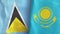 Kazakhstan and Saint Lucia two flags textile cloth 3D rendering