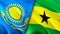 Kazakhstan and Sao Tome and Principe flags. 3D Waving flag design. Kazakhstan Sao Tome and Principe flag, picture, wallpaper.