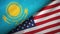 Kazakhstan and United States two flags textile cloth, fabric texture