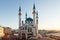 Kazan Kremlin, the Kul-Sharif mosque in the rays of sunset.