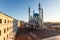 Kazan Kremlin, the Kul-Sharif mosque in the rays of sunset.