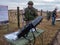 Kazan, Russia. 08 November 2021. A Russian soldier with a hand-held GARPUN drone countermeasures system. Anti drone gun