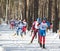 KAZAN, RUSSIA - March, 2018: professional athletes skiers running ski marathon