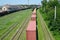 Kazatin, Ukraine. Cargo compositions at railway station