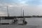 The Kazungula pontoon ferry and bridge construction site over the Zambezi between Botswana and Zambia