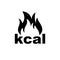 Kcal fire icon. Kilocalories sign. Calorie burn symbol. Diet black symbol.