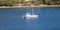 Kea, Tzia, Greece. Traditional fishing boat, trawler moored at Otzias cove