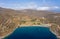 Kea Tzia island, Cyclades, Greece. Spathi bay and beach aerial drone view