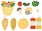 Kebab doner set color flat fast food illustrations recipe ingredients