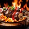 Kebab, grilled meat on a stick, popular barbecue snack food meal