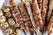 Kebab of meat on skewers close-up, grilled